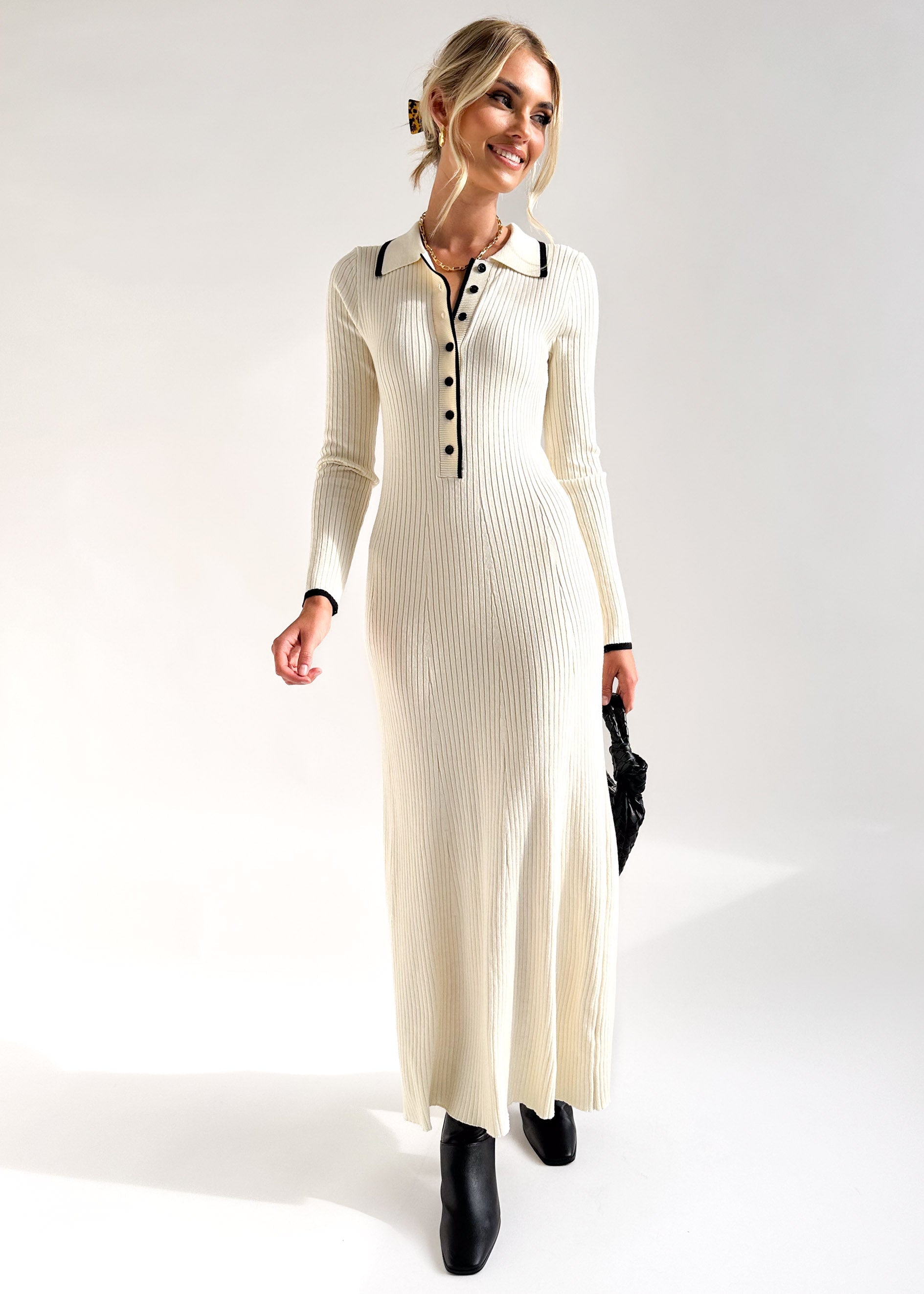 Coralia™ l Harlina Knit Midi Dress - Milk